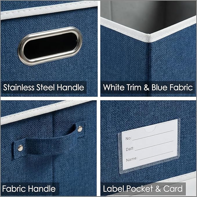 Storage Bins with Lids [3-Pack] Linen Fabric Foldable Storage Boxes Organizer Containers Baskets Cube with Cover for Bedroom Closet Office Royal Blue(23.4X15.9X11.4) - Image 6