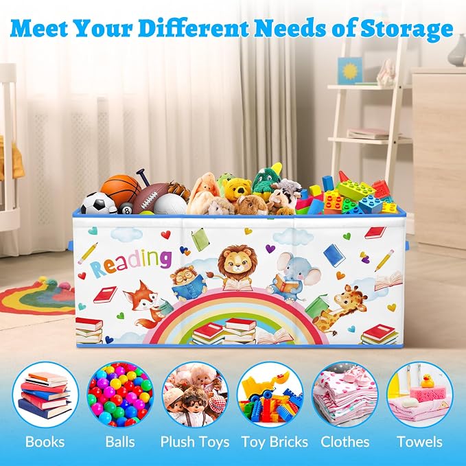 Large Toy Box Collapsible Chest Organizer with Flip Lid for Kids | Oxford Storage Box with Handle for Boy Girl Sturdy Waterproof Organizing Decor for Bedroom Playroom Nursery 37.7×12.5×15.7'' - Image 4