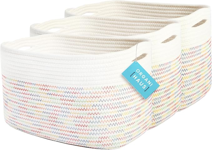 Extra Large Woven Basket + Set of 3 Basket for Storage - RAINBOW - Image 3