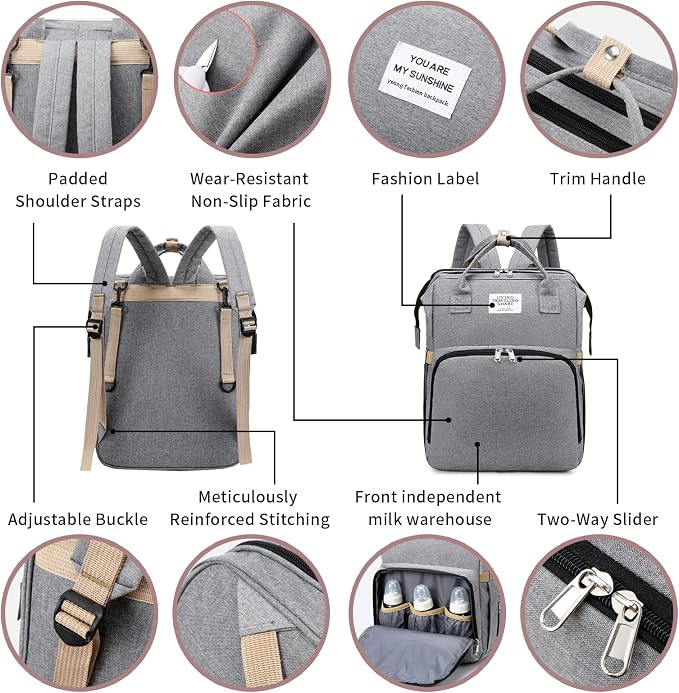 Personalized 3 in 1 Diaper Bag Backpack with Changing Station Multifunction Large Baby Diaper Bags for Boys & Girls Portable, Custom Lightweight Changing Bag Newborn Baby Essential Gifts (Grey) - Image 3