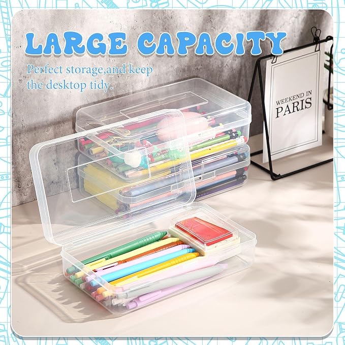 Patelai 24 Pack Pencil Box for Kids 8.3x4.7x2.4 Plastic Clear Pencil Case Bulk Crayon Boxes with Snap Tight Lids for Classroom School Students(Transparent) - Image 6