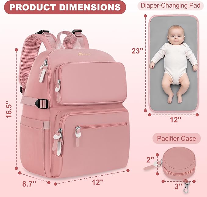 IBVIVIC Diaper Bag Backpack with Portable Changing Pad, Multifunctional Baby Bag for Mom Dad, Large Capacity, Stroller Straps, Insulated Bottle Pockets & Pacifier Case (Blush Pink) - Image 4