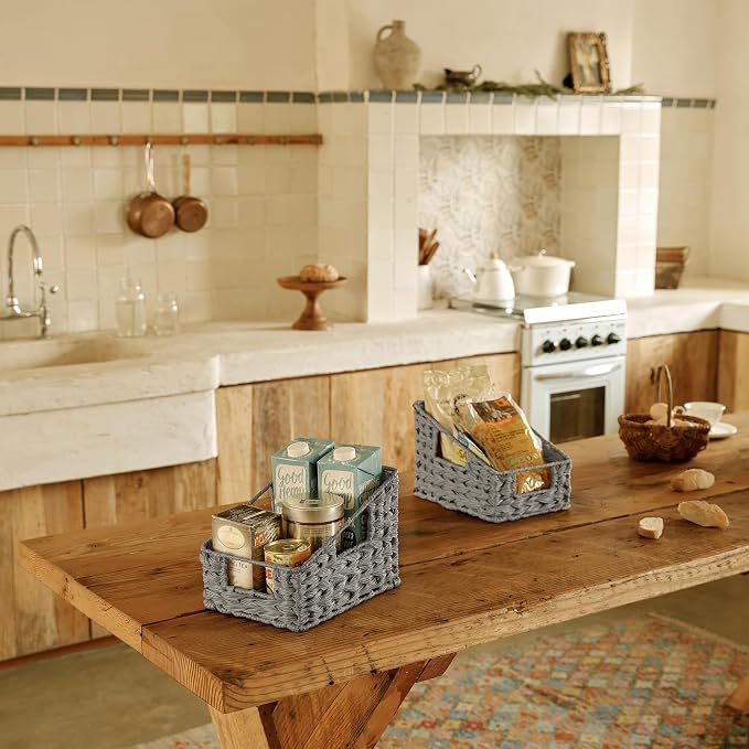 GRANNY SAYS Wicker Basket with Handles, Shelf Baskets for Organizing | Wicker Storage Baskets for Pantry, Open Front Basket for Shelves, Kitchen Storage Baskets, Decorative Basket for Home Decor - Image 3