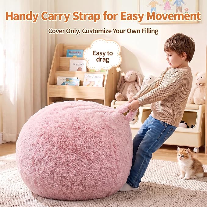 Stuffed Animal Storage Bean Bag Chair Cover, Soft Bean Bag Cover | Fluffy Faux Fur Stuffed Animal Storage Chair, Non-Slip Bottom, Fill with Plush Toys or Blankets, for Kids Teens Adults Girls - Image 6