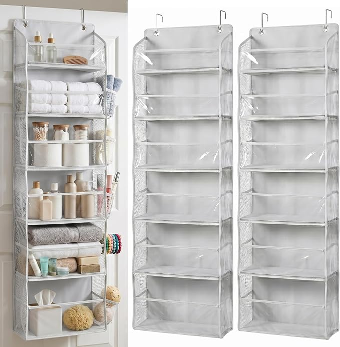 Over the Door Organizer, 6-Tier, 100D Fabric Transparent 2pc | Over the door shoe organizer, 50 lbs capacity, 12 side mesh pockets, 100D extra thick fabric, Closet & entryway storage by HomeluxTheory