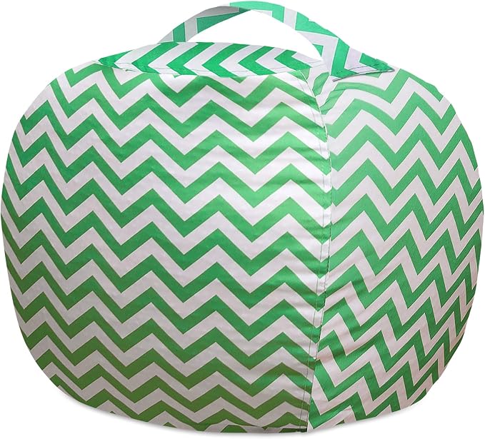 Posh Stuffable Kids Stuffed Animal Storage Bean Bag Chair Cover - Childrens Toy Organizer, Large 38" - Pattern Chevron Green and White - Image 7