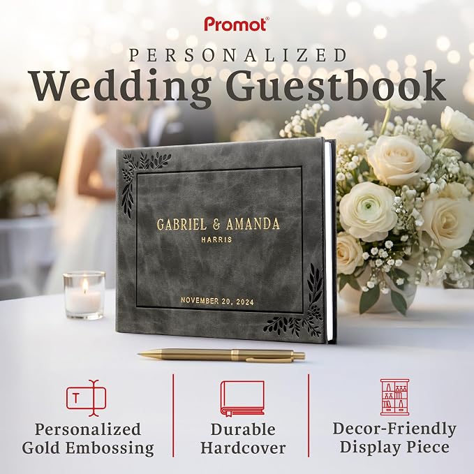 Personalized Hardcover Wedding Guestbook (Gray) | Elegant Wedding Keepsake Design, Premium Hardcover Construction, Smooth Lined Writing Pages, Perfect for Cherished Messages - Image 2