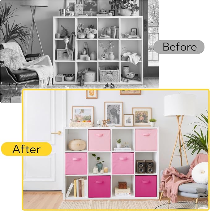 Cupic Cupid 6-Pack 13x13 Cube Storage Organizer, Cube Bins, Pink Gradient | Foldable, Reinforced Handle, Holds Clothes, Toys, Daily Essentials and More, Fits Closet, Shelves, Nursery, Playroom - Image 6