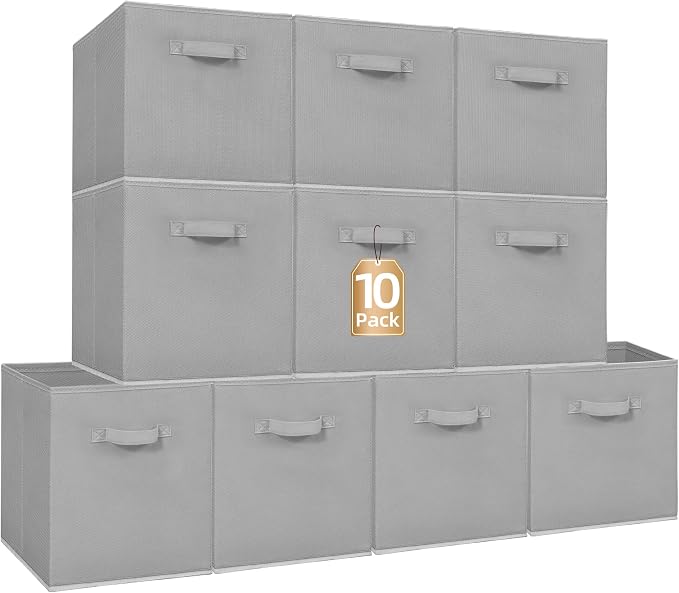STORAGE MANIAC Storage Cubes, 13 Inch Collapsible Storage Bins with Handles, 10 Pack Fabric Foldable Bins for Organization, Durable Storage Bins for Closet, Shelves, Offices, 10-Pack Grey by STORAGEMANIAC