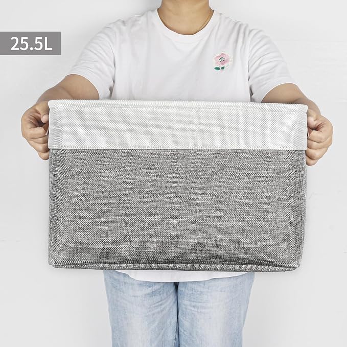 Storage Bins Large Fabric Storage Baskets for Shelves 3 Pack, Decorative Linen Closet Baskets with Handles for Organizing, Shelf, Clothes, Home, Office, 15x11x9.5Inches (Grey&White) - Image 7