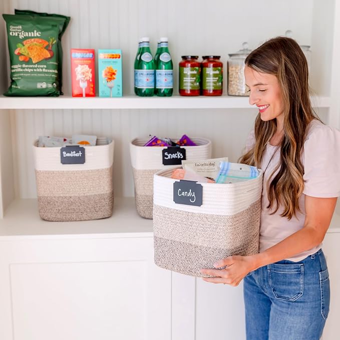 NaturalCozy Storage Cubes 11 Inch Cotton Rope Woven Baskets for Organizing, 3-Pack | Cube Storage Bin | Square Storage Baskets for Shelves Organizer, Classroom, Kids Toy Bins, Closet, Baby Nursery - Image 8