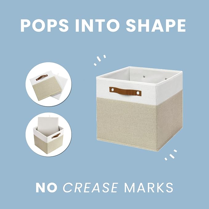 OrganiHaus 11x11 Cube Storage Bins, Set of 4 - Fabric Storage Cubes | Sturdy, holds its shape; odor-free; fits ClosetMaid 11-inch shelves; vegan leather handles - Image 6