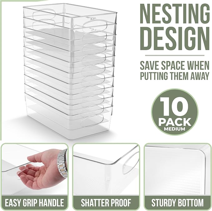 Sorbus Fridge Organizers and Storage, Clear Bins (Medium, 10 Pack) | Plastic bin with easy access for cabinets, packaged food, produce and household supplies; contents stay visible for sorting - Image 2