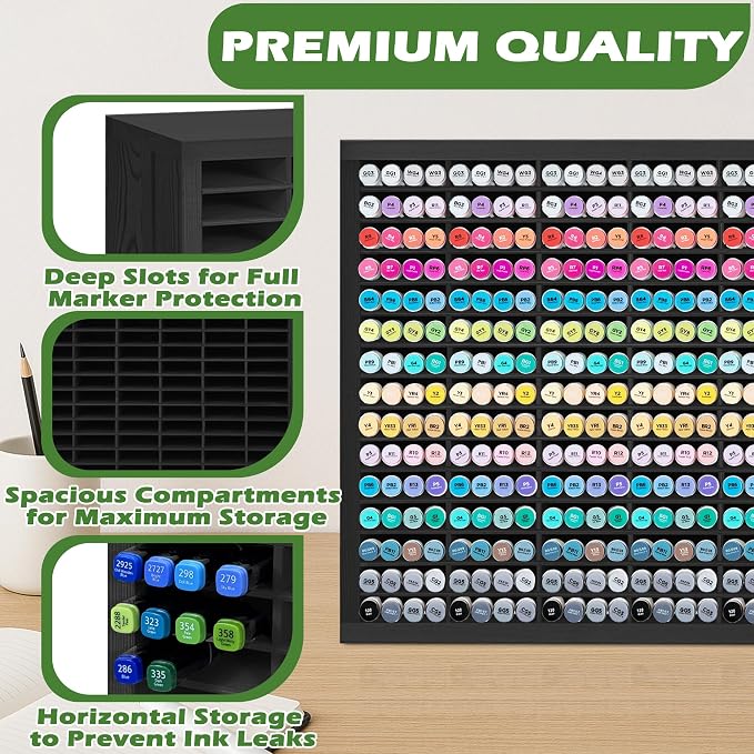 PROLEE Markers Organizer with 90 Compartments for 360 Marker Storage Art Pens Storage Rack,Watercolor Brushes Pens Alcohol Marker Holder for Desk Organizer - Image 4
