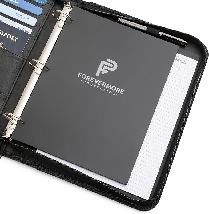 Forevermore Portfolio Binder, 1.5" Permanent 3-Ring, Vegan Leather, Black - Image 4
