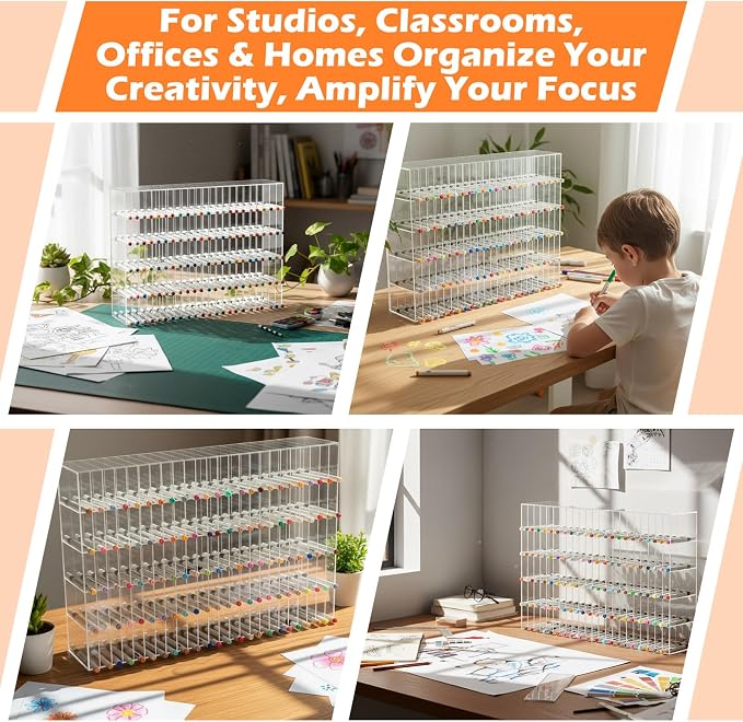 Colingmill Acrylic Marker Organizer for 480 Markers, Extra Large Art Marker Storage Rack for Desk, Back to School Supplies Durable Desk Storage for Artists Teachers Students Office(Large) - Image 6