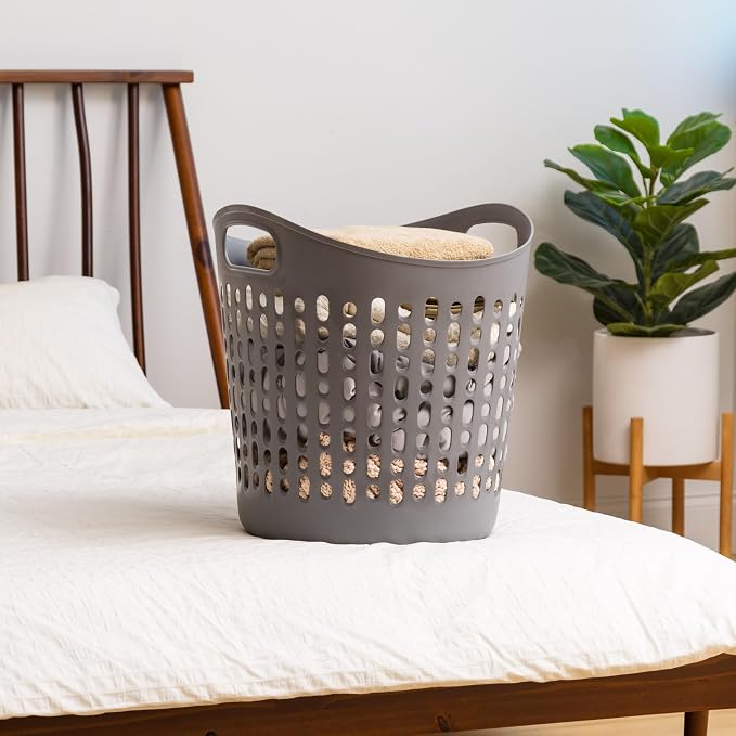 IRIS USA Plastic Laundry Hamper, 40L- 3 PK, Flexible, Ventilation, Gray | Laundry Baskets for Bedroom Bathroom Apartment Dorm, Blankets Pillows Trinkets Storage - Image 3