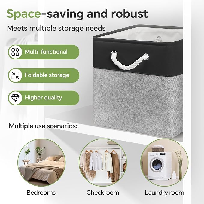 ECDYQXVU 13x13x13 Inch Storage Cube Bins Foldable Organizer Baskets 6 Pack | Soft Cotton Handles, Premium EVA Fabric, Hard Cardboard Bottom, Sturdy Metal Rim, Closet Shelf, Living Room, Bedroom, Laundry - Image 6