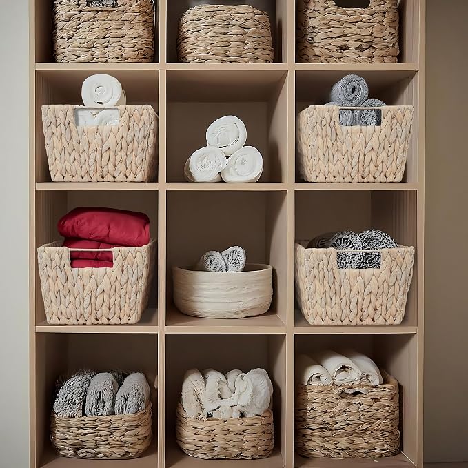 Casafield Set of 4 Water Hyacinth Storage Baskets with Handles - Whitewash White, Woven Storage Bins for Shelves, Blankets, Laundry Organization - Image 3