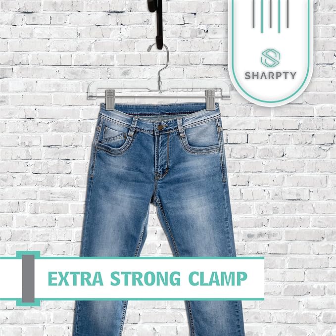 Pants & Skirt Hangers with Adjustable Metal Clips - Durable Space Saving Closet Hanger for Pants, Jeans, Shorts, Shirts - Clothing Garment Hangers for All Types of Apparel - Clear, 25 Pack - Image 5