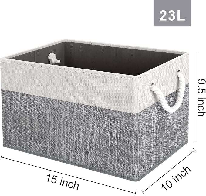 Storage Bins 8-Pack, Foldable Storage Baskets for Organizing Toys, Books, Shelves, Closet, Large Storage Box with Rope Handles, Sturdy Organizer Bins, White & Grey - Image 2