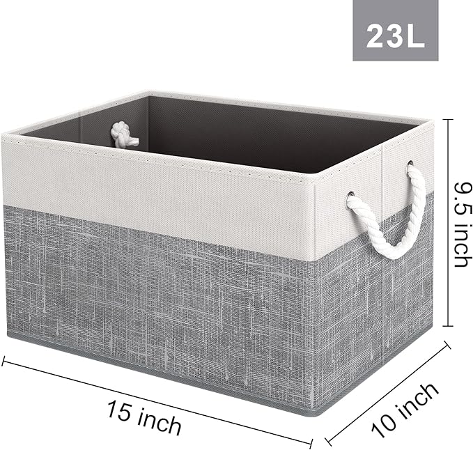 Storage Bins 8-Pack, Foldable Storage Baskets for Organizing Toys, Books, Shelves, Closet, Large Storage Box with Rope Handles, Sturdy Organizer Bins, White & Grey - Image 2
