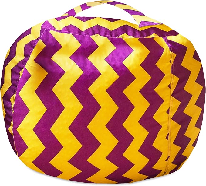 Posh Creations Stuffable Kids Stuffed Animal Storage Bean Bag Chair Cover - Childrens Toy Organizer, X-Large 48" - Pattern Chevron Purple and Yellow - Image 6