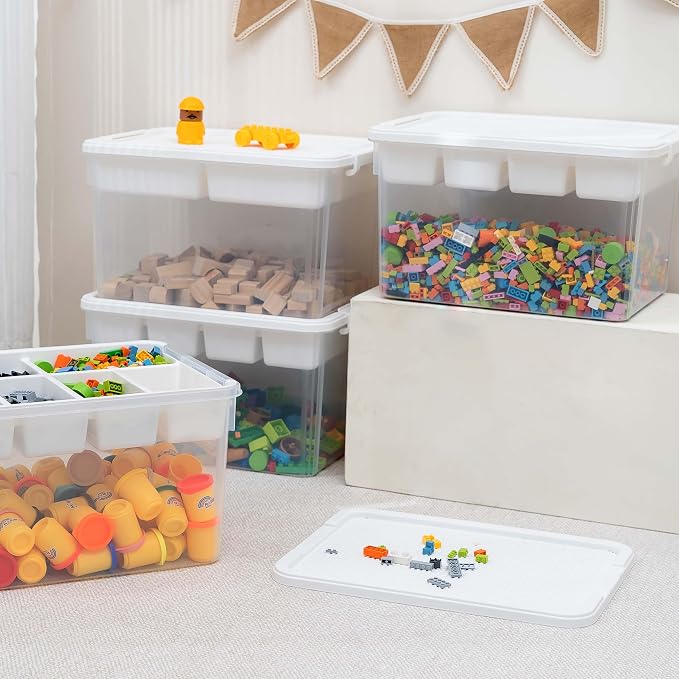 Citylife 32QT 4-Pack Clear Craft Storage Box Buildable Lid Removable Tray | Plastic Craft Organizers and Storage with Build-On Lid for Beads, Tools, Sewing Supplies, Deep Base, Secure Clasp, kids Toy - Image 6
