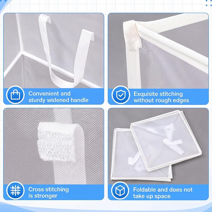 Zopeal 3 Pack Collapsible Mesh Laundry Basket, White, Double-layer | 13 Inch Square with Handles, Portable Foldable Hamper, Mesh See-through, Space Saving for Dorm Bedroom Laundry Room - Image 7