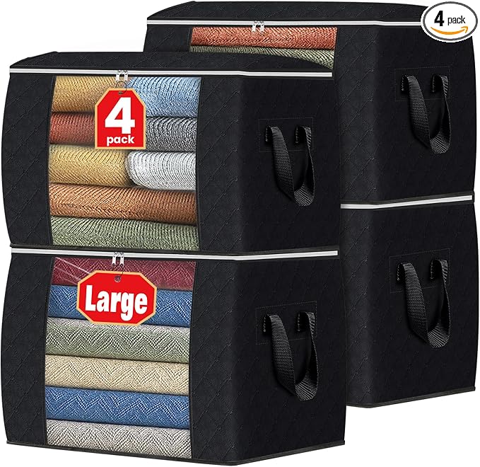 90L Clothes Storage, Foldable Thick Fabric Blanket Storage Bags | Foldable Containers with Zippers,Window and Handles for Organizing Bedroom, Closet, Comforter, Bedding,Dorm essentials by Fabtotes