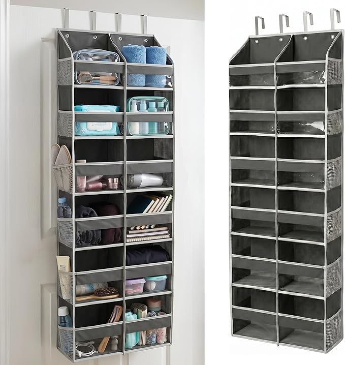 Over the Door Organizer, 6-Tier XL, 100D Fabric, Dark Gray | Extra wide over the door organizer, 65 lb capacity, 12 side mesh pockets, heavy-duty 100D fabric, bedroom & nursery storage by HomeluxTheory