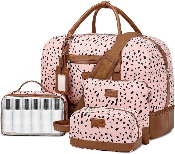 4PCS Weekender Bags for Women Large Overnight Weekend Travel Duffel Bags | Travel Bag Carry-on Tote Hospital Bag with Shoe Compartment Crossbody Toiletry Bag for Travel Business Gym Water Resistant by Wogarl