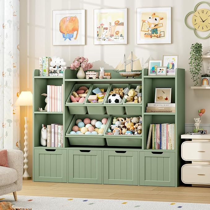 Toy Storage Organizer with Movable Drawer Toy Organizer for Kids | Large Toy Organizers and Storage with 6 Storage Cubbies, Kids Toy Storage and Toy Chest for Playroom and Kids Room, Green by finetones