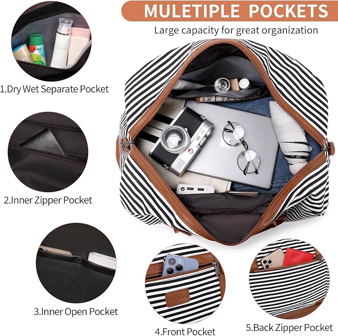 4PCS Weekender Bags for Women Large Overnight Weekend Travel Duffel Bags | Travel Bag Carry-on Tote Hospital Bag with Shoe Compartment Crossbody Toiletry Bag for Travel Business Gym Water Resistant - Image 4