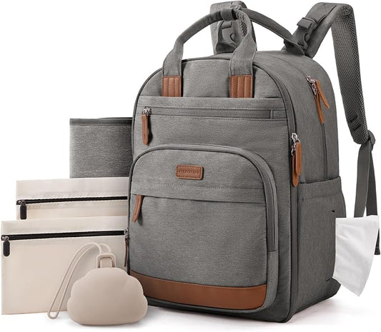 mommore Baby Diaper Bag with Waterproof Changing Pad, Dark Gray | Backpack Bottle Holders Insulated & Pacifier Case, 2 Organizer Pouches by mommore