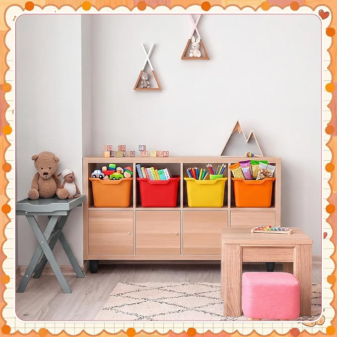 16 Pcs Cubby Bins for Classroom Plastic Book Bins,Warm Series | Storage Bins for Classroom Library, Plastic Stackable Toy Tubs Containers for School Office Home Nursery Playroom - Image 4