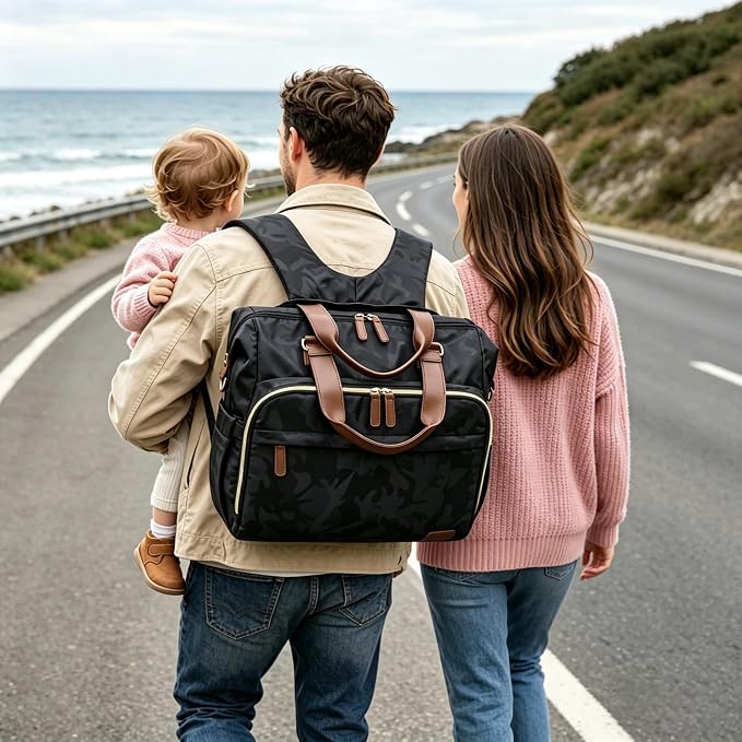 Diaper Bag Backpack Mommy Bag Large Capacity Diaper Backpack Travel Essential Baby Diaper Bag for Mom and Dad, Black (Camo Black) - Image 5