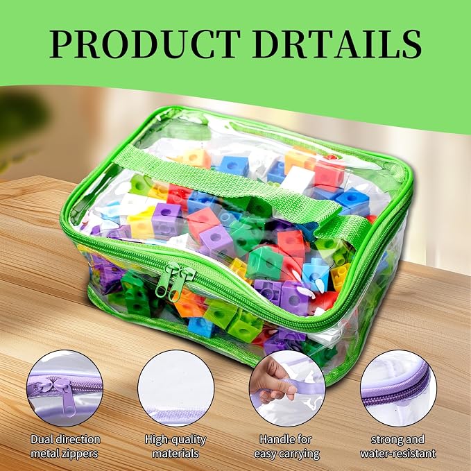 12 Packs Toy Storage Bags with Zipper PVC Waterproof Toy Bags Plastic Storage Organizer Clear Organizing for Board Games Building Blocks Puzzles Small Kids Books Classroom(Black) - Image 3