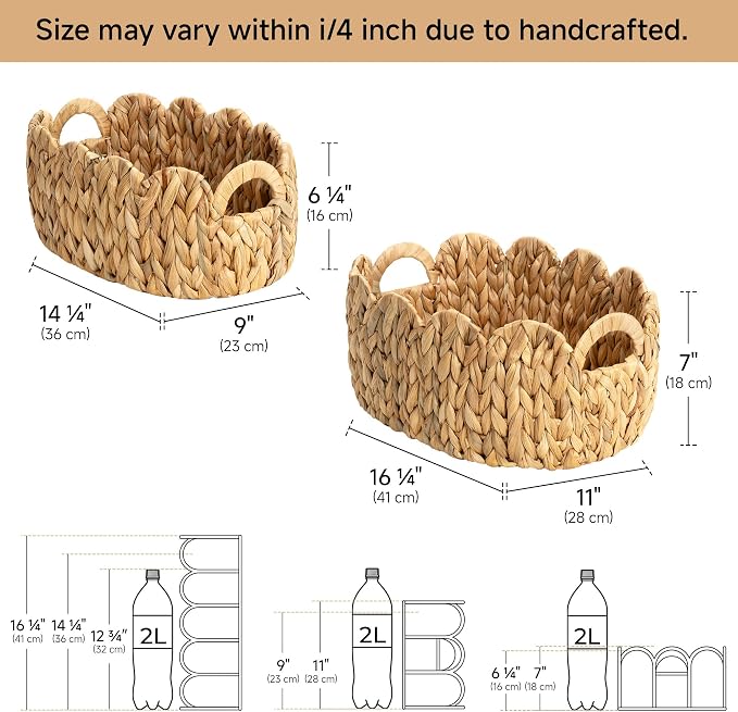 StorageWorks Scalloped Wicker Basket, Woven Baskets for Storage, Rattan Baskets with Handles, Water Hyacinth Basket for Organizing and Decor, 2 Pack - Image 3