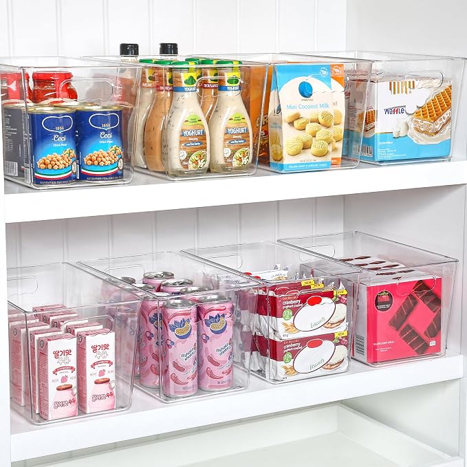Vtopmart 6 Pack Clear Storage Bins, Pantry Storage Bins with Handle, XL | Plastic Pantry Organizer Containers for Kitchen, Refrigerator, Fridge, Cabinet, Countertops, Home Organization and Storage - Image 3