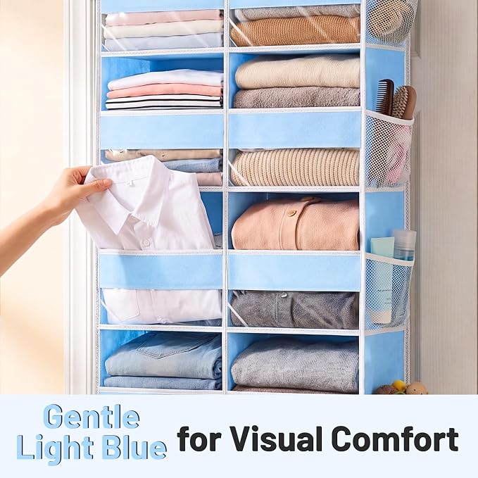 Blue Over the Door Organizer 5 Tiers, Extra Large Behind Door Storage of 10 Compartments, 80 lbs Weight Capacity Hanging Storage Organizer with Clear Window Kids Toys, Shoes, Diapers, Room storage - Image 3