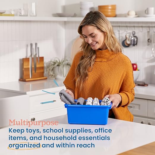 ECR4Kids Scoop Front Storage Bin, Multipurpose Organization, Blue, 5-Piece | Durable plastic, GREENGUARD Gold Certified, 1.2 gallon capacity, lightweight & nestable, built-in handle, classroom/home use - Image 3