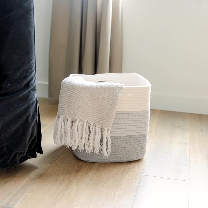 NaturalCozy 13 Inch Cube Storage Bins Cotton Rope Woven Baskets for Organizing 3-Pack | 13 x 13 Storage Cubes | Fabric Square Storage Baskets for Shelves Organizer, Kids Toy Bins, Closet Baby Nursery - Image 9
