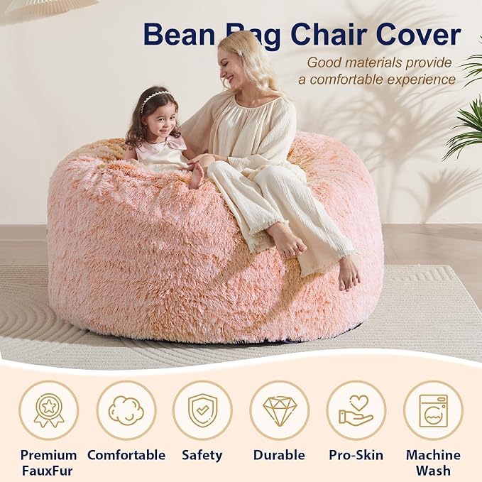 Giant Bean Bag Chair Cover(No Filler), Bean Bag Couch Cover Without Filler Included, Beanbag Chairs for Adults Teens Kids, Anti-Slip, 6FT, Orange - Image 4