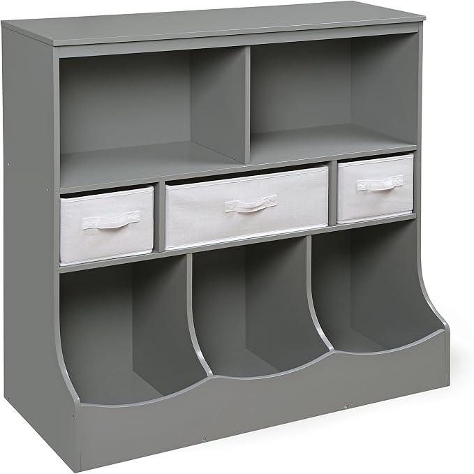 Badger Basket Combo Toy Storage Organizer and Bookshelf - Kids Storage Unit with 3 Removable Baskets, Open Shelves, Top Display Surface - Gray - Image 7