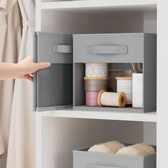 DIMJ Storage Cubes, Cube Storage Bin, 10 Pack Foldable Storage Cubes with Window, Closet Storage Bins with Handle, 11x 11 inch Storage Box for Clothes, Toys, Books (Grey) - Image 3