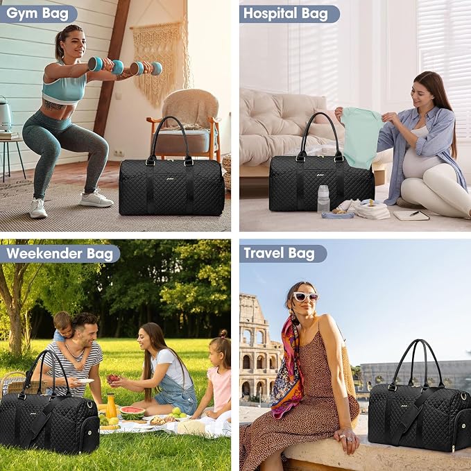 Women Weekender Travel Duffle Bag: Travel Duffel Overnight Bags with Shoe Compartment Large Carry on Tote with Toiletry Bag Weekend Traveling Yoga Gym Hospital Bag for Women with Wet Pocket Black - Image 9