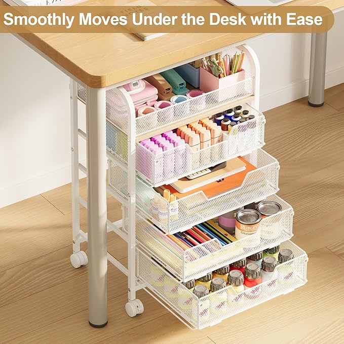 5-Tier Craft Organizer Cart with Wheels,Craft Organizers and Storage with Drawers,Lockable Wheels Rolling Utility Cart with DIY Divider,Office Supply Organizer,Ideal for Studio,Office Patent Pending - Image 3
