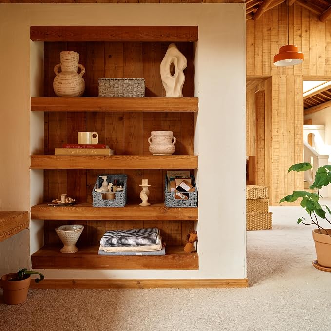 GRANNY SAYS Wicker Basket with Handles, Shelf Baskets for Organizing | Wicker Storage Baskets for Pantry, Open Front Basket for Shelves, Kitchen Storage Baskets, Decorative Basket for Home Decor - Image 2