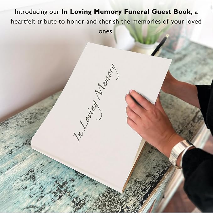 Esposti In Loving Memory Funeral Guest Book - 192 Pages with Silver Gilt Edges & Storage Box - Hardcover Memorial Book with 2304 Message Lines & Keepsake Pocket - For Funeral Services (White, 9"x7") - Image 4